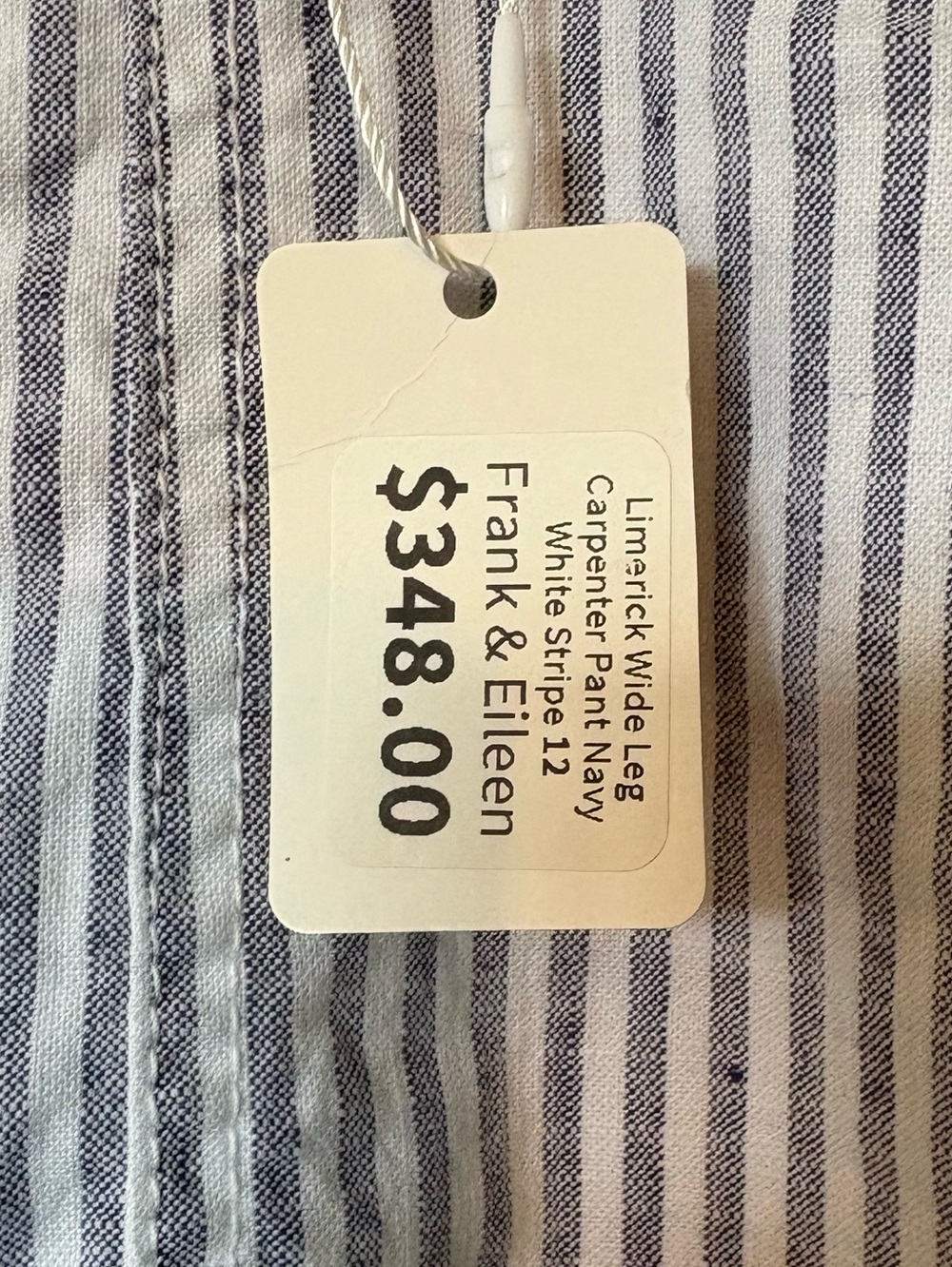 NWT Frank & Eileen White and Blue Striped Limerick 31’ Long Wide-Leg Pants - Picture 6 of 11